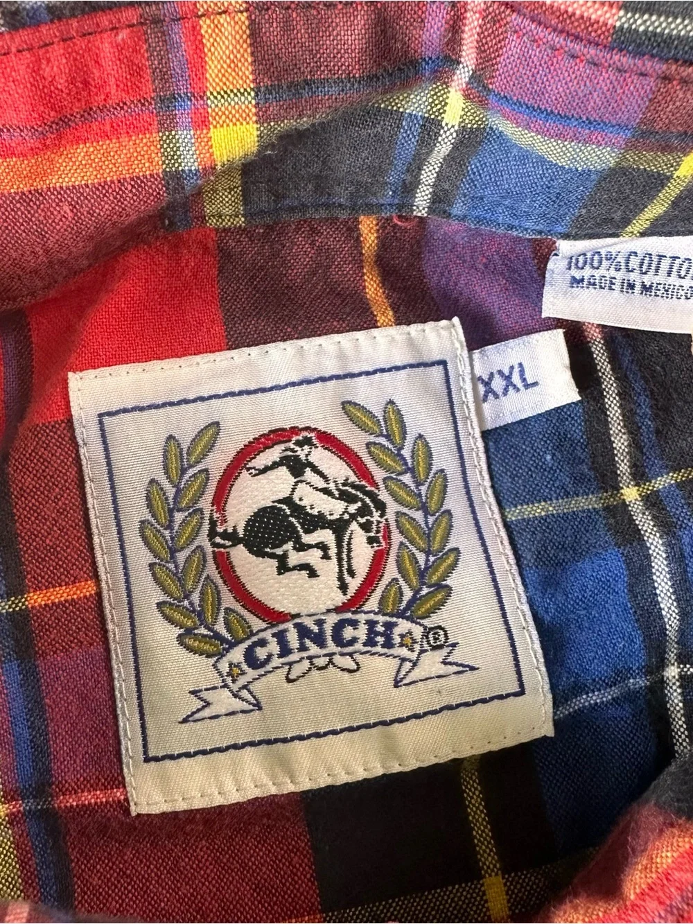 CINCH Miller Style Heavy Cotton Holiday Plaid Button Shirt Men 2XL Western VTG